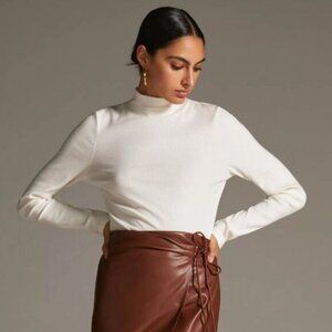 MAEVE / Anthropologie Turtleneck Button Cuffs Fine Rib Fitted Sweater M Flawed